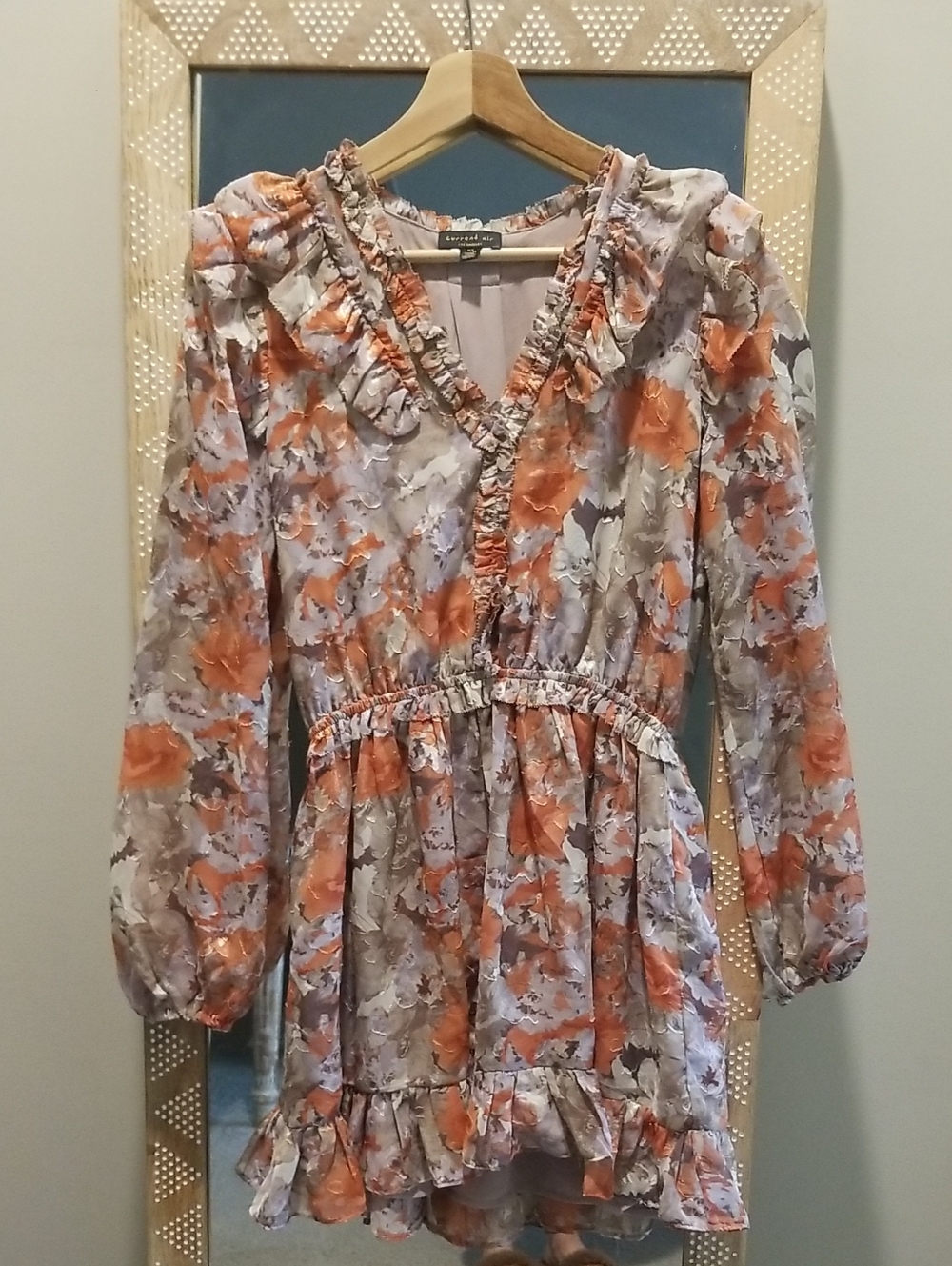 Current Air Lavender and Orange Floral Ruffled Dress